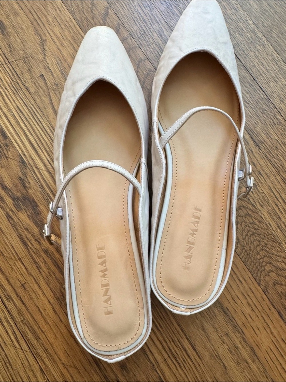 Handmade Cream Mary Jane Mules with Strap Size 8.5 - Picture 3 of 6